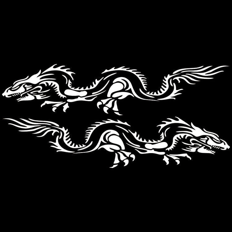White dragon totem car decal set with two mirrored dragon silhouettes on black.