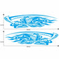 Blue grim reaper fish decal set with size guide, two matching stickers shown.