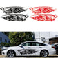 Black and red grim reaper fish decal set on white car side, two matching stickers.