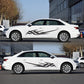 Car with two checkered totem lightning pattern decals in black on the door