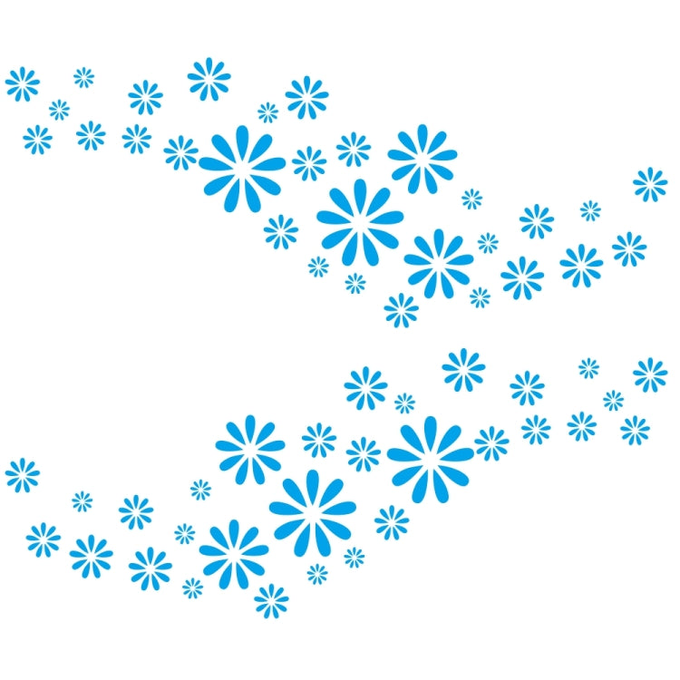 Car decorative flower sticker set, blue daisy-style decals arranged in two sections