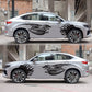 Car side decal set: winged dragon flame pattern in black on light gray car