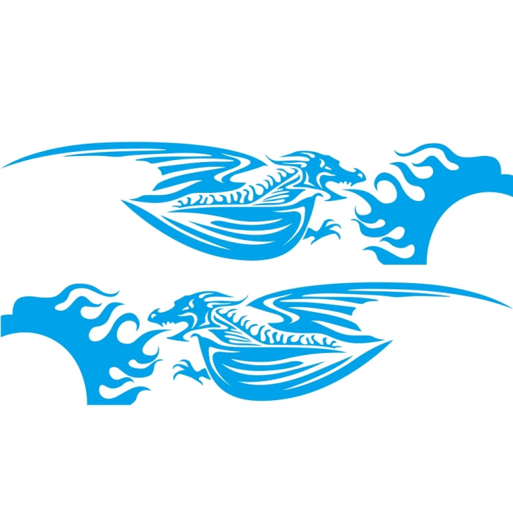 Car decal set with two winged dragon flame designs, blue and white