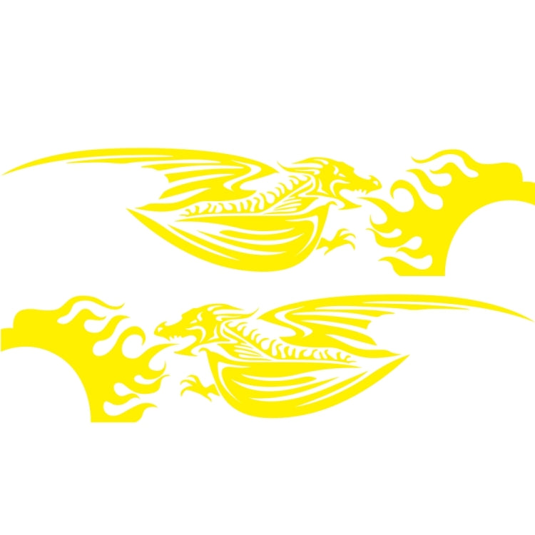 Car decal set with two winged dragon flame designs, yellow and white