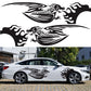 Car side decal set: winged dragon flame pattern in black on light-colored vehicle