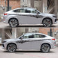 Two plaid side stripe car decals applied on a white SUV, grid pattern striping