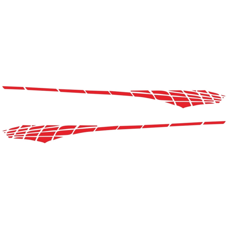 Set of two red plaid side stripe car decals with grid pattern tips