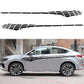 Two plaid side stripe car decals applied on a white car, grid pattern stripe