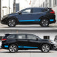 Blue stripe car side decal pair on dark SUV