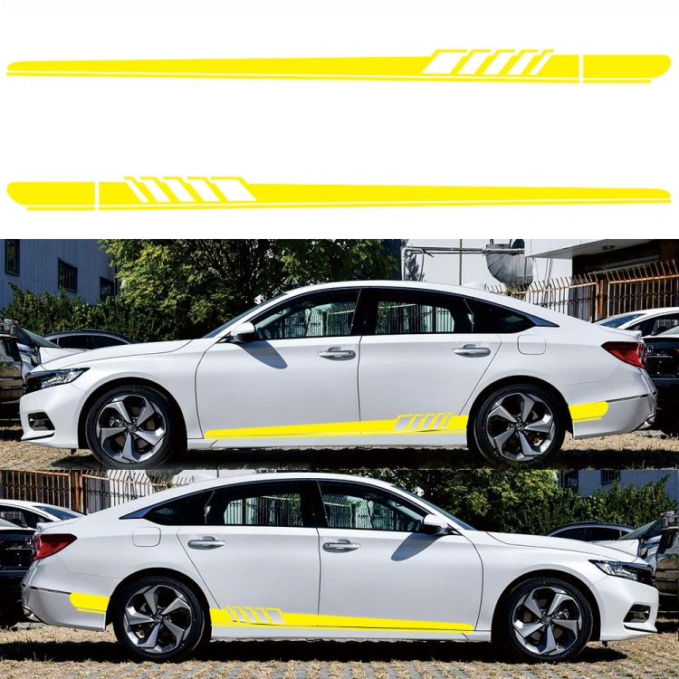 Yellow stripe car side decal pair with geometric segments