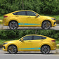 Yellow striped totem car side decal set, two long graphic strips with dotted pattern