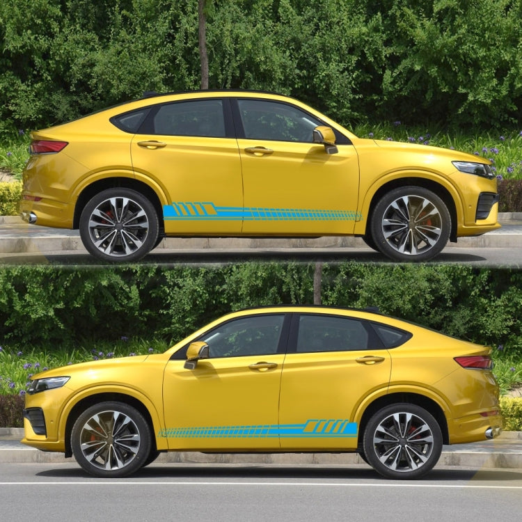 Yellow striped totem car side decal set, two long graphic strips with dotted pattern