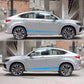 Blue striped totem car side decal set on silver SUV, two long stripe graphics