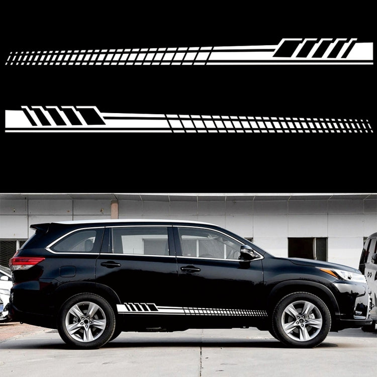 Black striped totem car side decal set on dark SUV, two long stripe graphics