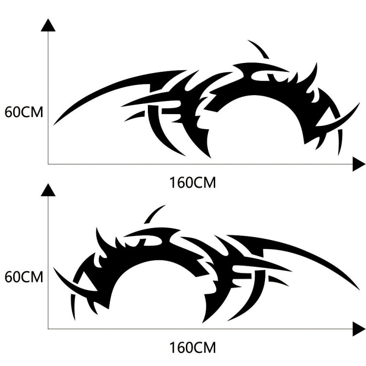 Flame Hot Wheel style vinyl sticker set, black dragon-girl graphic with size guide
