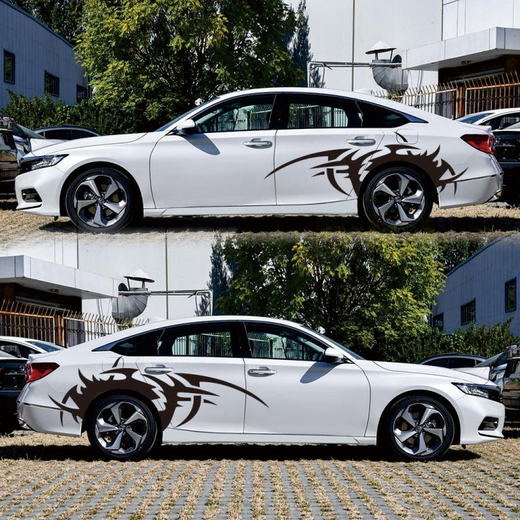 Car door flame dragon-girl vinyl stickers, black graphic on white car