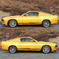 Stripe-pattern side decal on yellow sports car, black horizontal stripes with dotted chevron