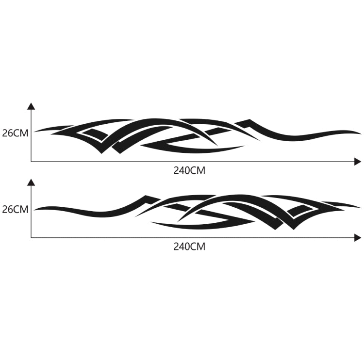 2-piece D-731 totem pattern car side decal stickers with length guide arrows.