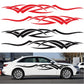 White car with red and black D-731 totem pattern side decal stickers, two-piece set.
