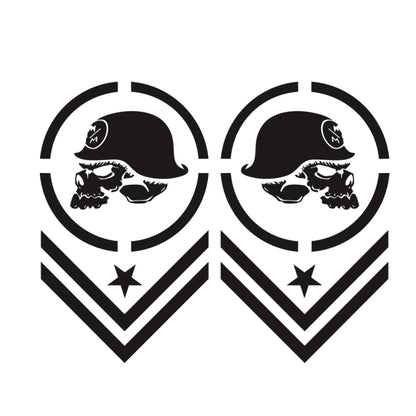 2-piece skull-pattern car sticker set, black circular emblem with chevrons and star