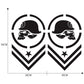 2-piece skull-pattern car sticker set with size guide, black circular emblem and chevrons (50x30 cm)