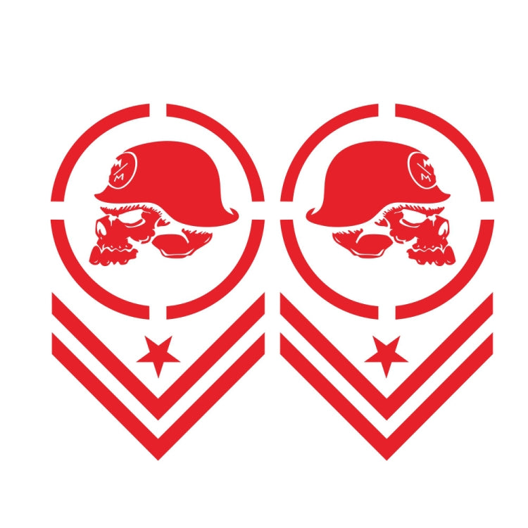 2-piece skull-pattern car sticker set, red circular emblem with chevrons and star