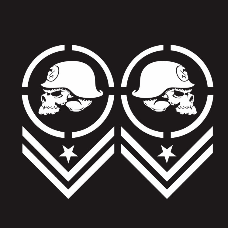 2-piece skull-pattern car sticker set, white circular emblem with chevrons and star