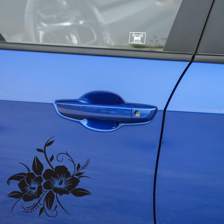 Black floral bloom car sticker on door handle area