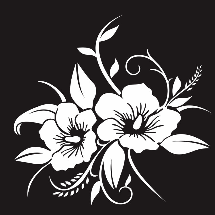 White floral bloom decorative car sticker with leaf and vine details