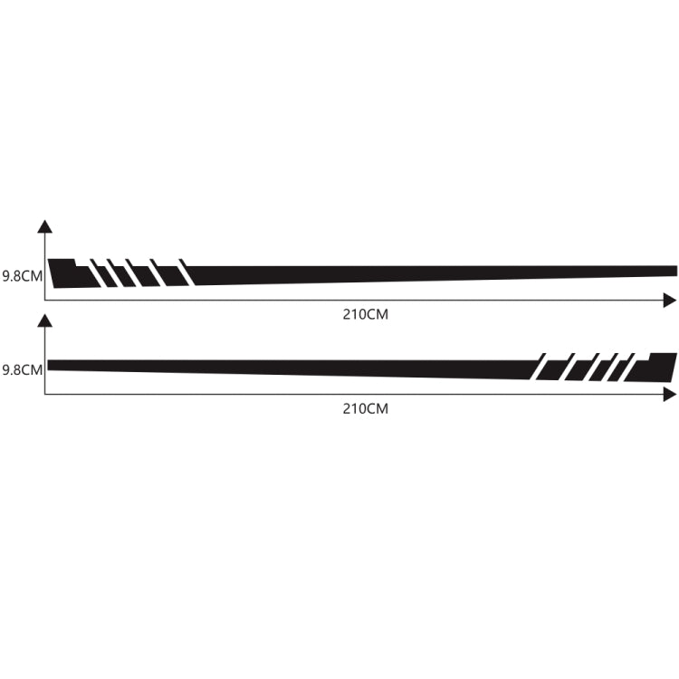 2-piece car stripe decal set with diagonal chevrons, black; includes length and height guide