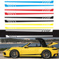 2-piece car stripe decal set with diagonal chevrons shown in blue, red, black, and yellow