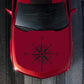 Compass pattern car hood sticker, red car with black star compass design