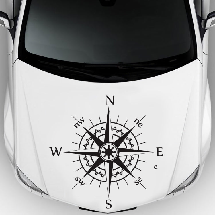 Compass pattern car hood sticker, black star compass decal on white hood