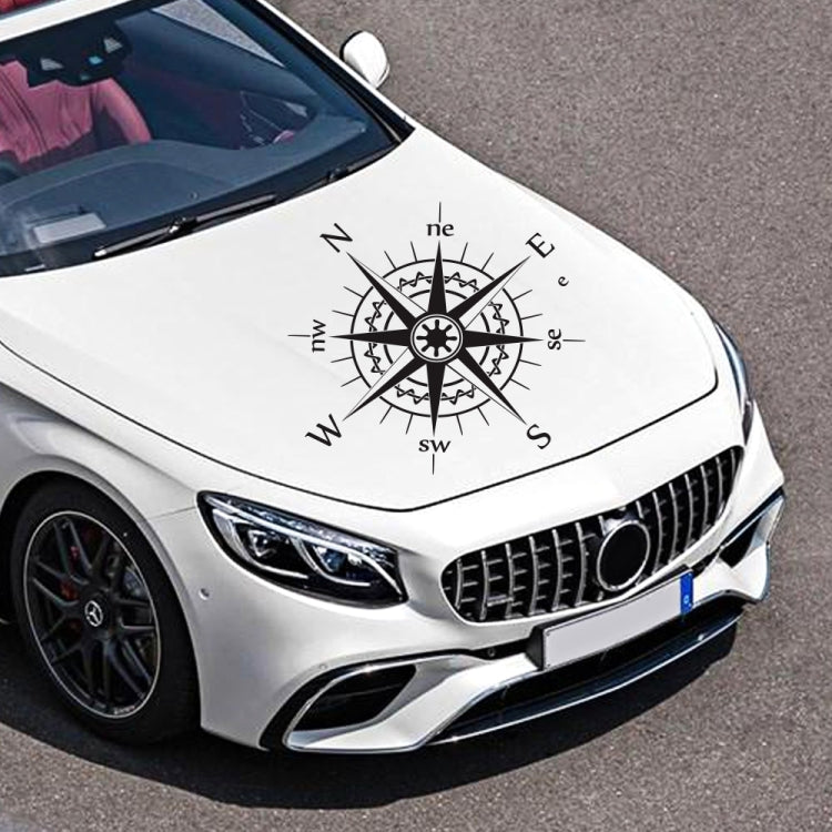 Compass pattern car hood sticker on white Mercedes front, black star compass decal