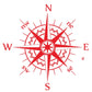 Compass pattern decorative sticker, red star compass with N/E/S/W labels