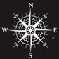 Compass pattern decorative sticker, white star compass with N/E/S/W on dark background