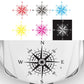 Set of compass pattern car stickers in multiple colors, plus black decal on white hood