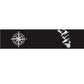 Compass decorative sticker: black strip with white compass rose and jagged graphic corner.