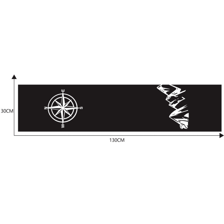 Compass decorative sticker strip, 130 cm x 30 cm, black with white compass rose and jagged end.