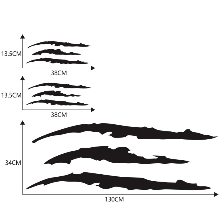 Claw scratch pattern car sticker layout diagram with black streak measurements