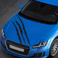 Claw scratch pattern car sticker, black streaks on blue car hood