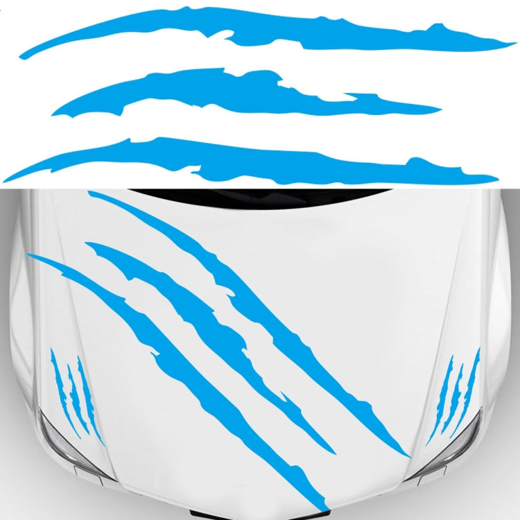 Claw scratch pattern car sticker, blue streaks on white hood