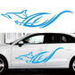 Blue animal-flame car side vinyl decal with sweeping tribal lines