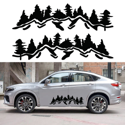 Car decorative sticker set, black mountain forest silhouettes for car doors, 2 decals