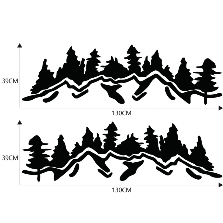 Car sticker set size diagram: black mountain forest decals, 130x39 cm, 2 pieces