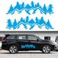 Car decorative sticker set, blue mountain forest silhouette decals for car sides, 2 pieces