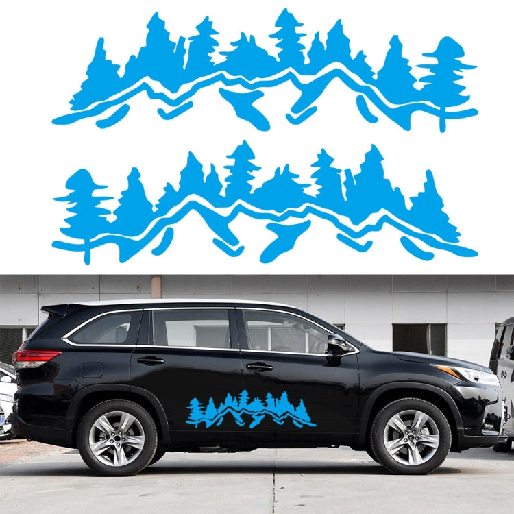 Car decorative sticker set, blue mountain forest silhouette decals for car sides, 2 pieces