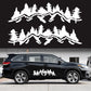 Car decorative sticker set, white mountain forest silhouette decals on a dark SUV, 2 pieces