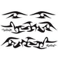 Flame pattern car sticker set with two black tribal decals on white background
