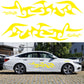 Flame pattern car sticker set with yellow tribal flames on a white sedan